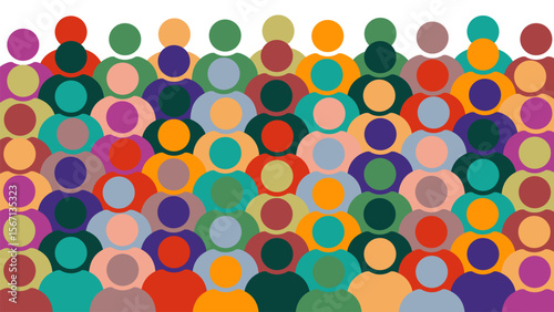 Colorful crowd of people icons. Diversity and inclusion background design. Multiracial crowd. Workers group, community in parade or in protest. Abstract community backdrop