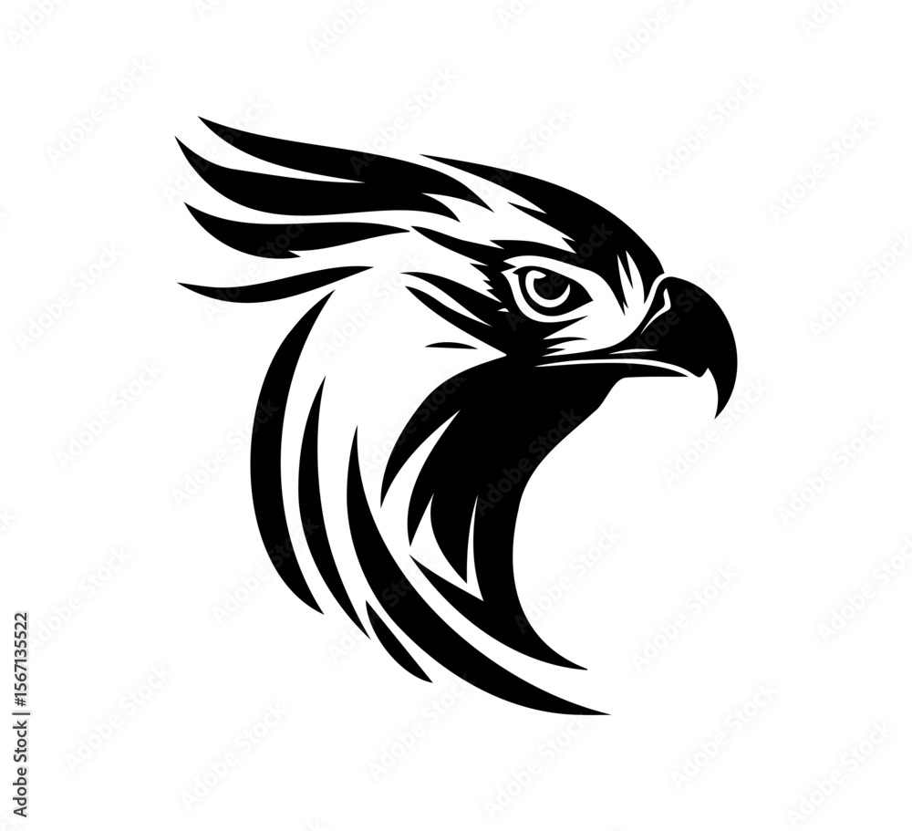 Obraz premium Majestic eagle head with stylized feathers creates a striking, minimalist design perfect for logos or symbolic art with a strong impact.