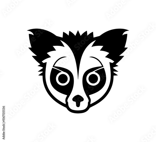Adorable lemur face, a stylized graphic suitable for wildlife conservation branding, logo design or whimsical educational materials featuring African animals.