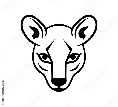 Striking minimal design features a bold, black and white depiction of a wild cougar face, perfect for logo designs and branding needs. photo