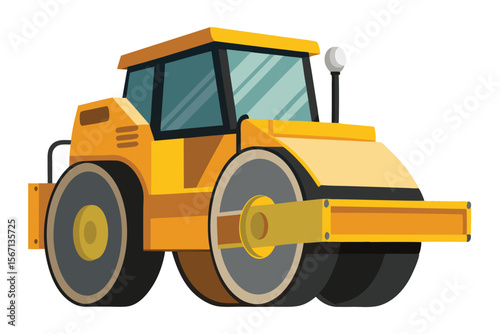 A Cheerful Yellow Road Roller Gleaming Under the Sun Ready to Compact the Ground with Tireless Dedication and Construction Might