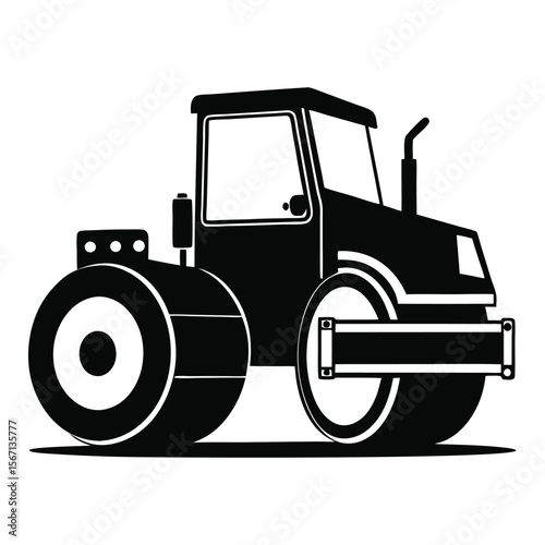 Monochrome Road Roller Illustration A Heavy Machine For Compacting Road Surfaces Ideal for Construction and Engineering Projects