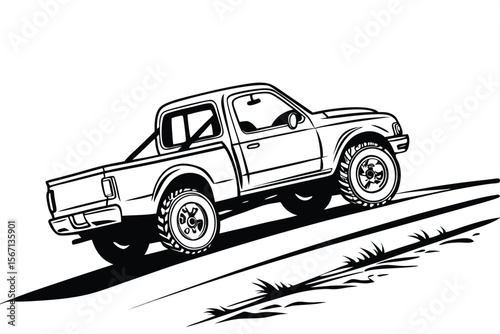 Off Roading Adventure Black and White Truck Illustration Ready to Climb the Hill and Kick Up Some Dirt and Dust