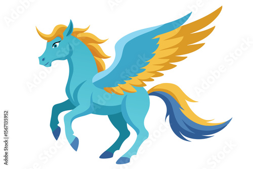 Majestic Pegasus Cartoon Vector Illustration A Mythical Creature of Legend a Stunning Depiction of Fantasy and Graceful Beauty with a Blue Coat