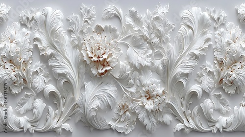 Luxurious 3d embossed floral in white high resolution picture