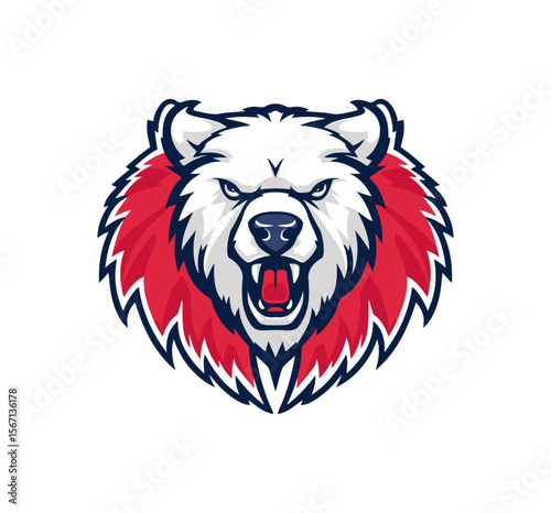 A stylized bear head graphic with a fierce expression, perfect for logo designs, esports teams, and branding related to strength.