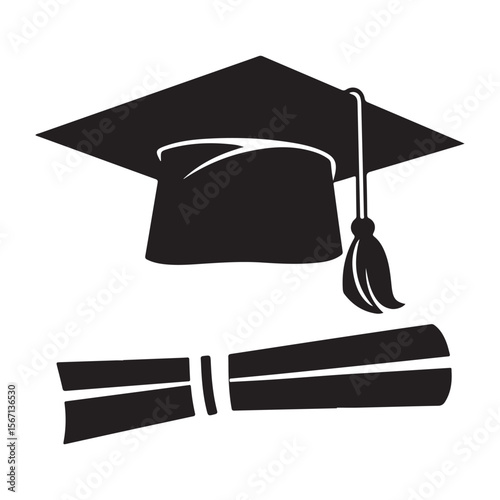 Graduation cap icon student graduate hat solid black vector, Silhouette of graduation hat
