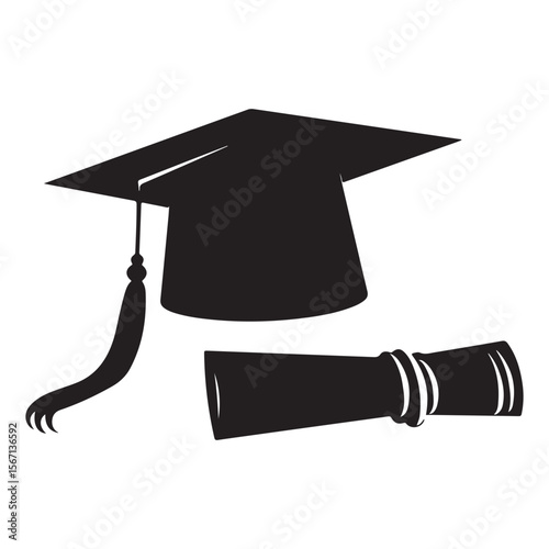 Graduation cap icon student graduate hat solid black vector, Silhouette of graduation hat