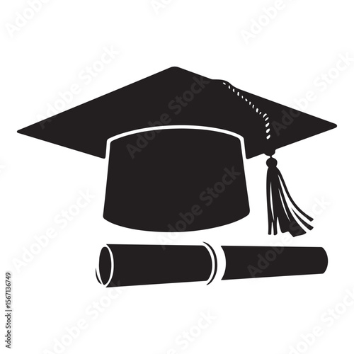 Graduation cap icon student graduate hat solid black vector, Silhouette of graduation hat