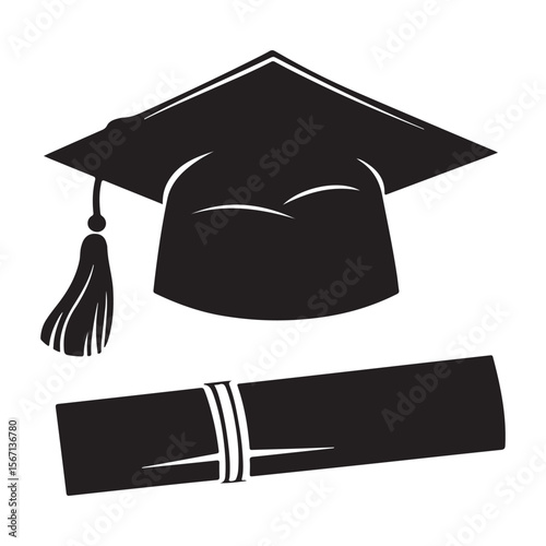 Graduation cap icon student graduate hat solid black vector, Silhouette of graduation hat