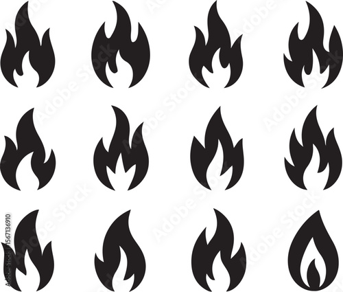 Fire Icon Set, Flame Symbols in Flat and Gradient Styles