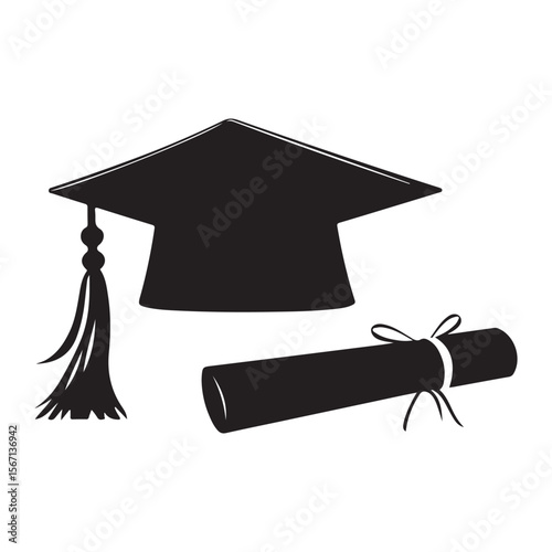 Graduation cap icon student graduate hat solid black vector, Silhouette of graduation hat