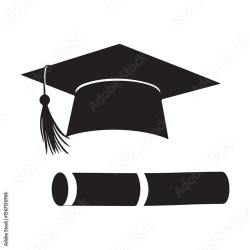 Graduation cap icon student graduate hat solid black vector, Silhouette of graduation hat