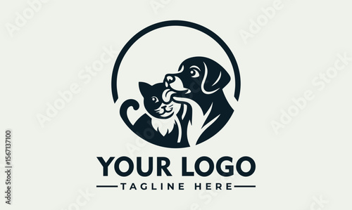Friendly dog and cat logo design, circular frame, simple silhouette style. Free Download Friendly dog and cat logo design, circular frame, simple silhouette style. - GFXLoad