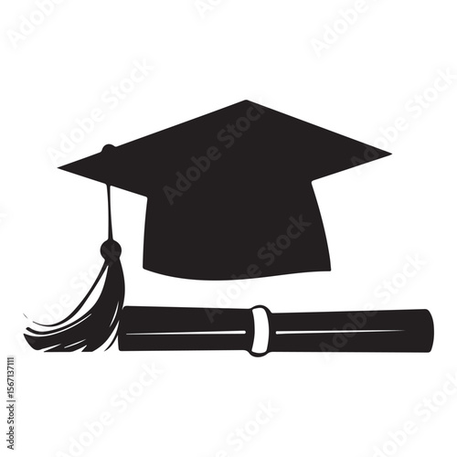 Graduation cap icon student graduate hat solid black vector, Silhouette of graduation hat