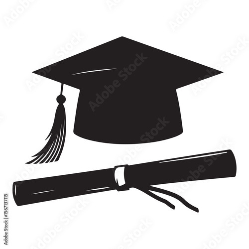 Graduation cap icon student graduate hat solid black vector, Silhouette of graduation hat