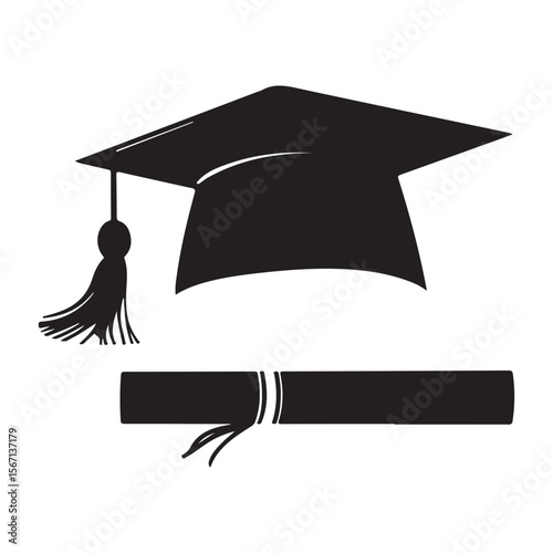 Graduation cap icon student graduate hat solid black vector, Silhouette of graduation hat