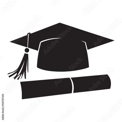 Graduation cap icon student graduate hat solid black vector, Silhouette of graduation hat