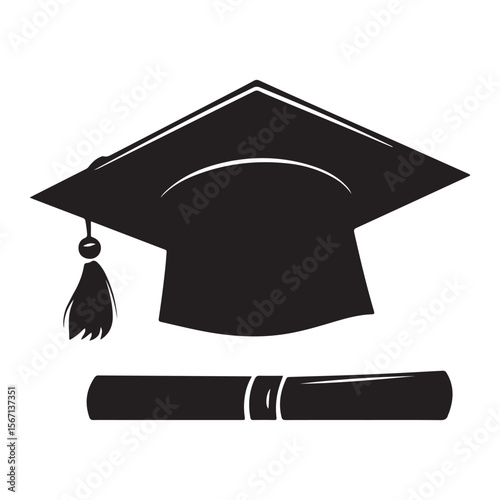 Graduation cap icon student graduate hat solid black vector, Silhouette of graduation hat