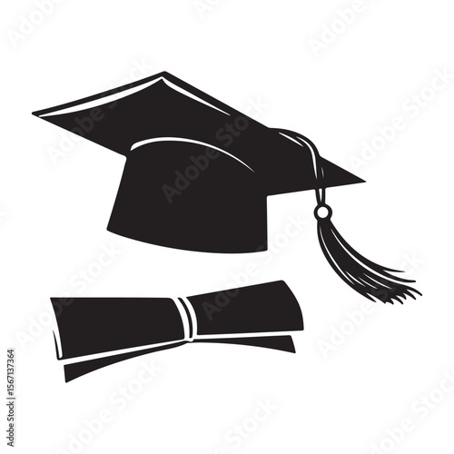 Graduation cap icon student graduate hat solid black vector, Silhouette of graduation hat