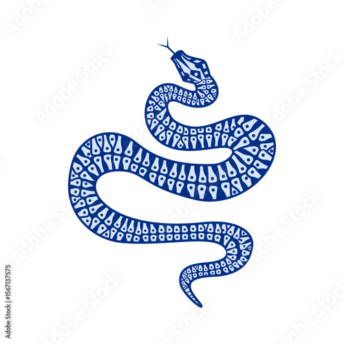 Striking serpentine emblem with intricate scales, a fantastic graphic suitable for logo design or symbolic representations of power.
