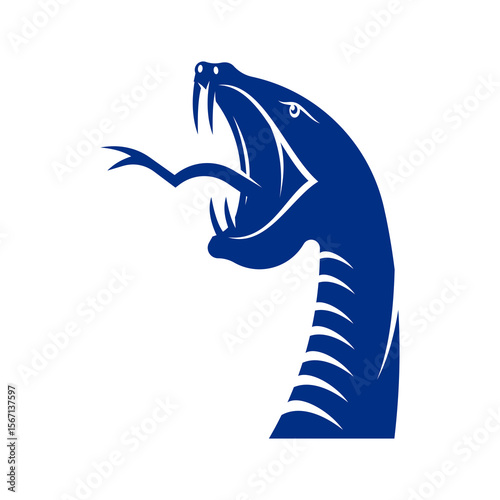 Striking snake illustration with an open mouth and visible fangs, suitable for scalable designs, emblems, or branding featuring wildlife.