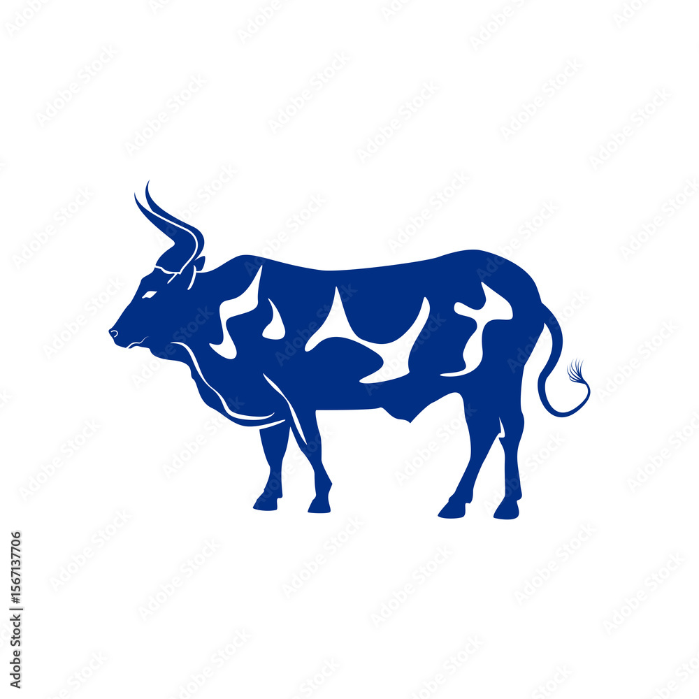Obraz premium A bold bull design crafted in a deep blue hue, perfect for logo applications and symbolic graphic representations.