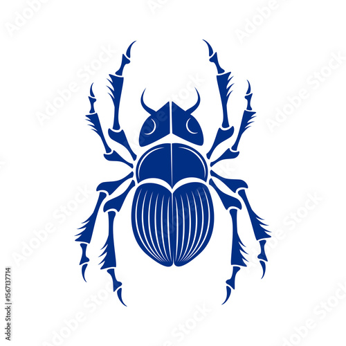 Elegant blue scarab beetle emblem artwork showcasing stylized wings and intricate details suitable for various design projects.