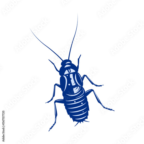 Dark blue cockroach style drawing, suitable for print on demand or use in informational pamphlets about pests and infestations.