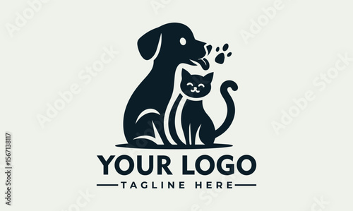 A stylized logo featuring a dog and cat, paws, and space for custom text.