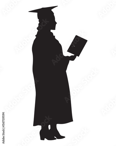 silhouette of female graduate student vector art