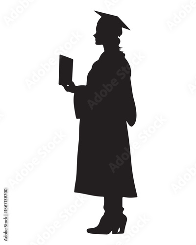 silhouette of female graduate student vector art