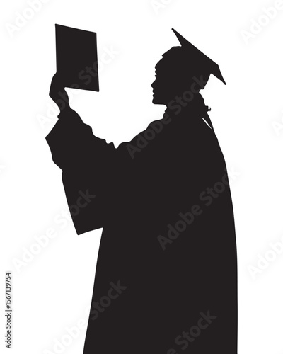 silhouette of female graduate student vector art