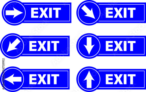Emergency exit sign set. Man running out fire exit. Running man and exit door sign. Escape help evacuation. Safety vector symbol.