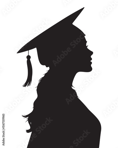 silhouette of female graduate student vector art