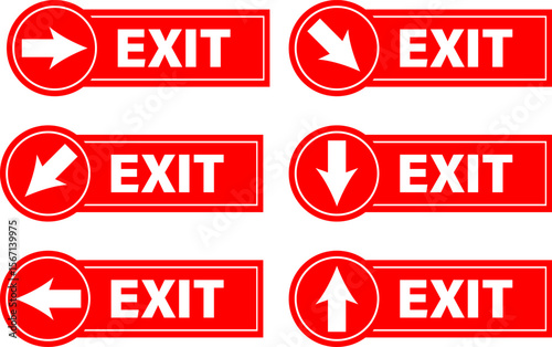 Emergency exit sign set. Man running out fire exit. Running man and exit door sign. Escape help evacuation. Safety vector symbol.