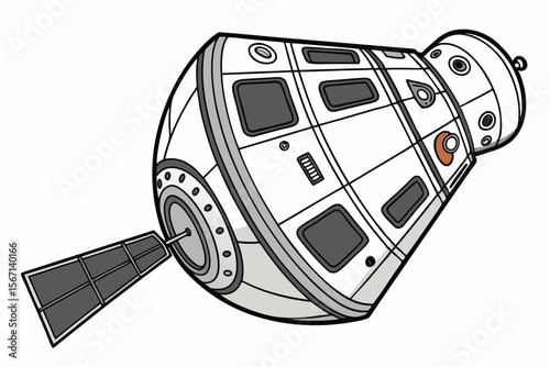 Stylized Space Capsule Illustration A Detailed Look at Spacecraft Design and Futuristic Elements in a Cartoonish Style