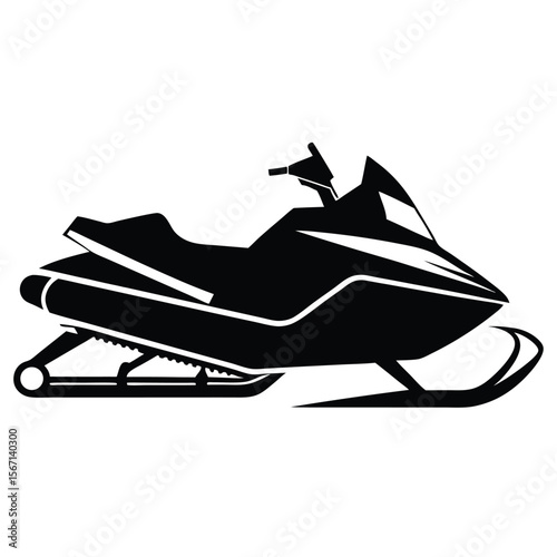 Monochromatic Snowmobile Illustration Emphasizing the Vehicle's Sleek Design and Winter Sport Associations With Bold Black and White