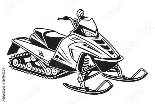 Monochrome Illustration of a Snowmobile Depicting the Vehicle's Structure and Design, Ideal for Enthusiasts and Winter Sport Imagery