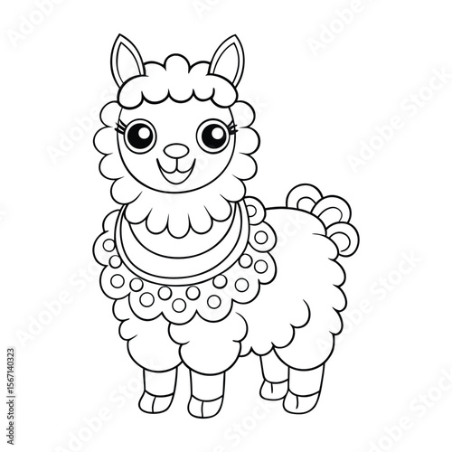 A smiling llama for kids coloring book vector illustration.
