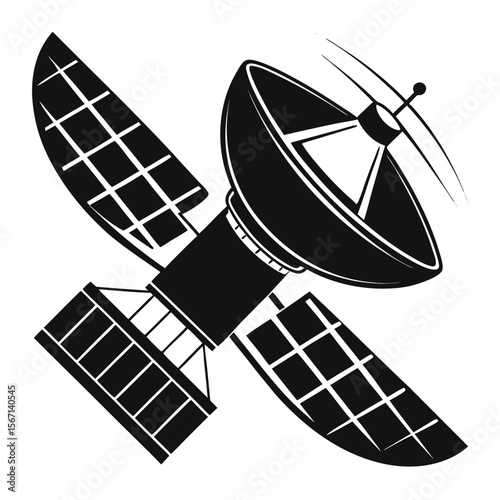 Monochromatic Satellite Illustration Space Communication Technology Broadcasting Innovation Telecommunications Aerospace Industry Scientific Research Exploration Data Transmission Advanced Technology