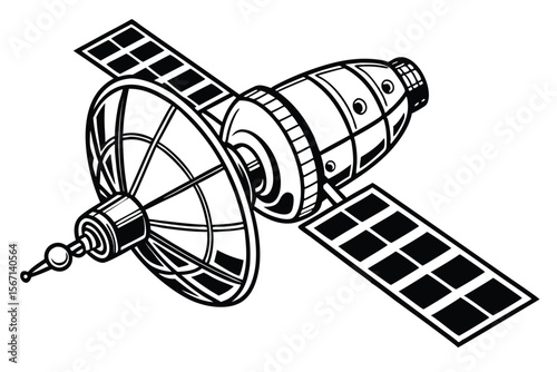 Monochromatic Satellite Illustration Space Exploration Technology Communication Futuristic Design Innovation Outer Space Exploration Satellite Technology