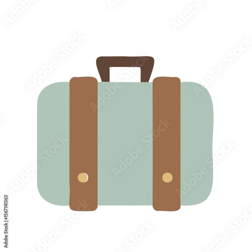 Stylish travel bag with a vintage design in soft green and brown colors on a transparent background with copy space