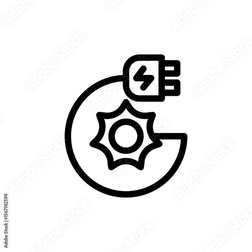 Icon Line charging powered by sun energy. Free energy, ecology, renewable, green energy and solar power plant concept. Linear and Outline icon.