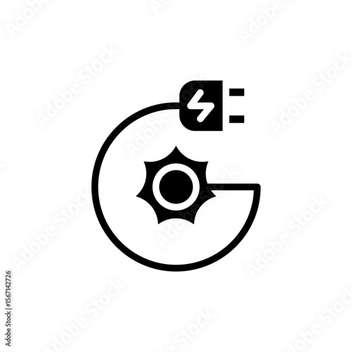 Icon Glyph charging powered by sun energy. Free energy, ecology, renewable, green energy and solar power plant concept. Black and Solid icon.