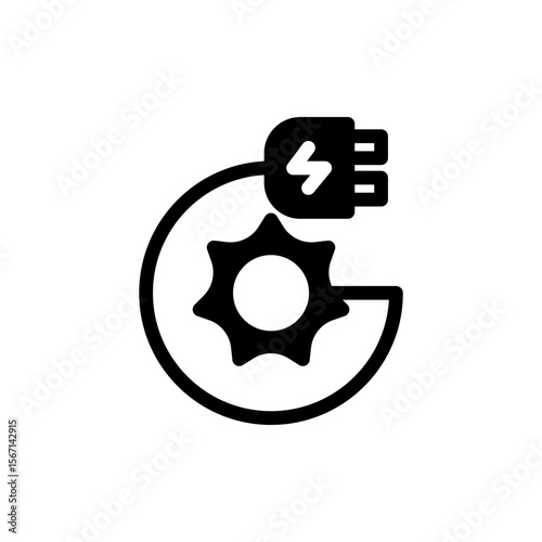 Icon Glyph charging powered by sun energy. Free energy, ecology, renewable, green energy and solar power plant concept. Black and Semi Solid icon.