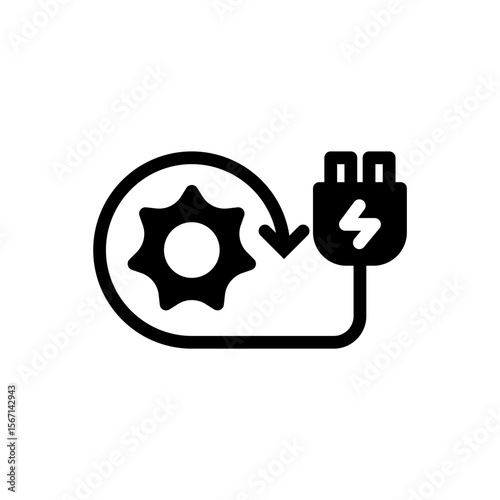 Icon Glyph recharge with sun energy. Free energy, ecology, renewable, green energy and solar power plant concept. Black and Semi Solid icon.