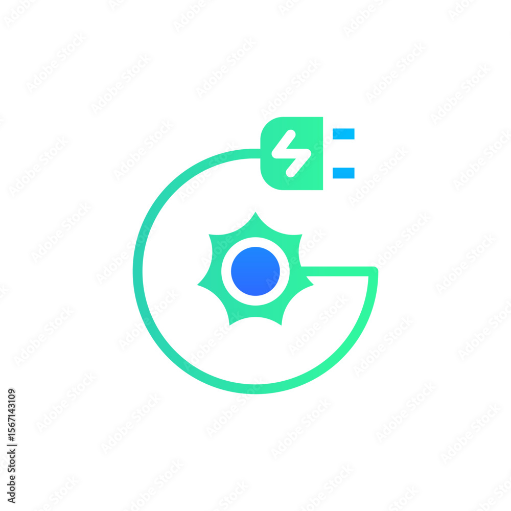 Obraz premium Icon Flat Gradient charging powered by sun energy. Free energy, ecology, renewable, green energy and solar power plant concept. Gradient blue and Flat icon.
