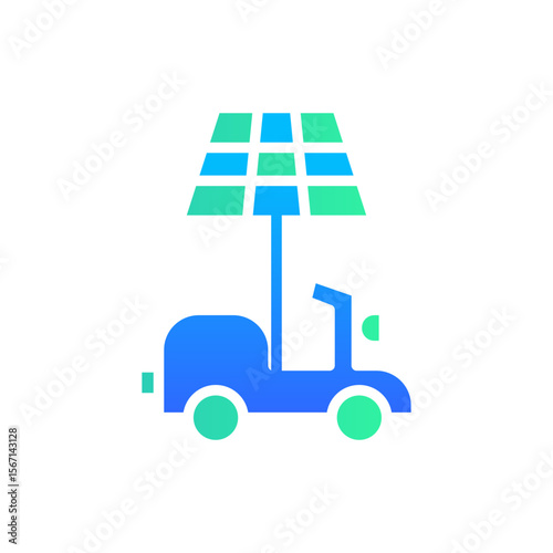 Icon Flat Gradient electric motorbike powered by solar panel. Free energy, ecology, renewable, green energy and solar power plant concept. Gradient blue and Flat icon.