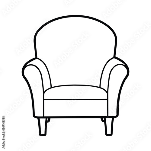 armchair with rounded backrest  black line art  